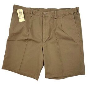 NWT Haggar Mens Tan Pleated Casual Lightweight Chino Shorts Size 42W